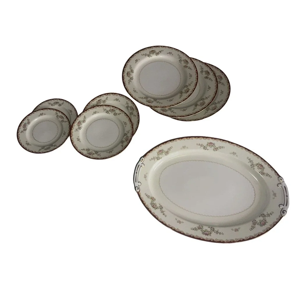 Cherry China (Japan) CHE7, Replacements, Red Border, Floral Sprays, 8 Pieces‎